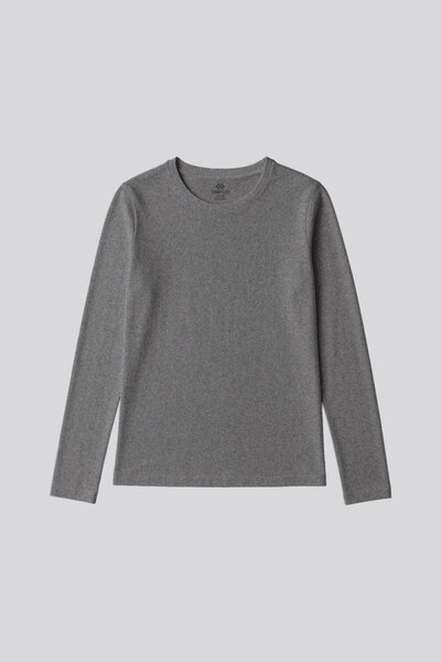 TOMMY LIFE Gri Melanj O Yaka Standart Fit Uzun Kollu Basic Kadın T-Shirt - 97312