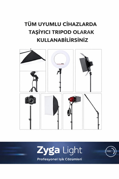 Zyga Taşınabilir Tripod Ayak Projeksiyon Cihazları ve Selfie Kullanım için Üç Ayaklı Tripod 2.10 Metre