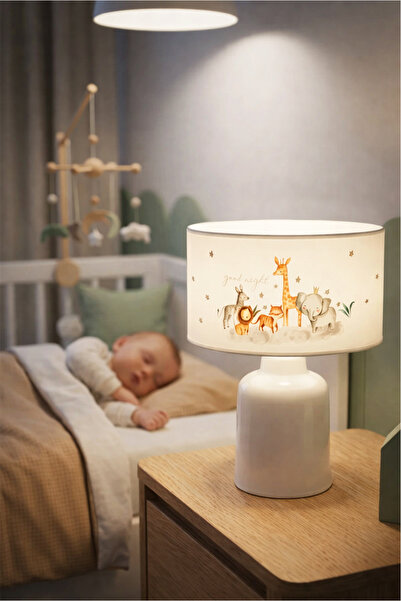 HOMİNG Kumaş Baskılı Sevimli Hayvanlar Çocuk Odası Abajur Ayd-3052