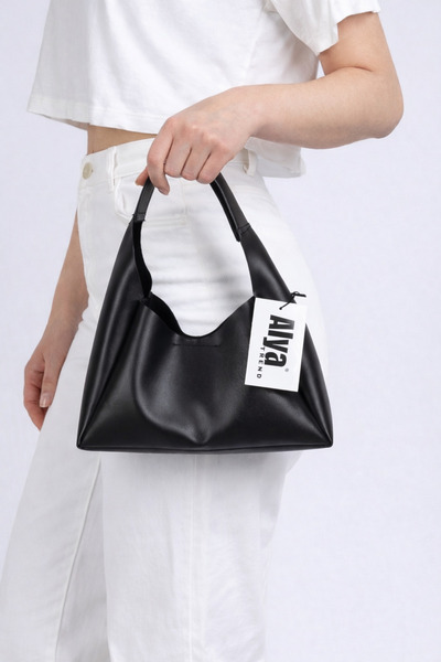 Timeless Siyah Çıtçıt Kapatmalı Suni Deri El Ve Omuz Çantası