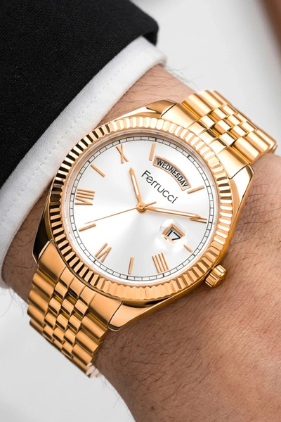 Ferrucci Men's Wristwatch with Calendar Steel Jubilee Band Rose Bracelet Gift...
