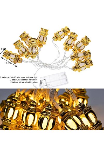 partidolu Ramazan Gün Işığı Renk 10 Adet Altın Renk Plastik Ampullü Fener Şek...