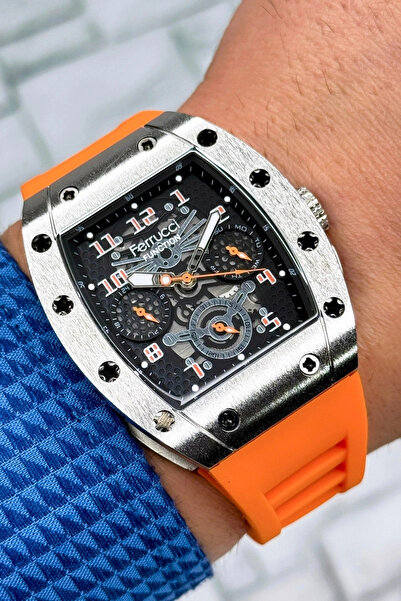 Ferrucci Function, 3atm, Turuncu Renk Silikon Kordon Erkek Kol Saati, Sdfer138