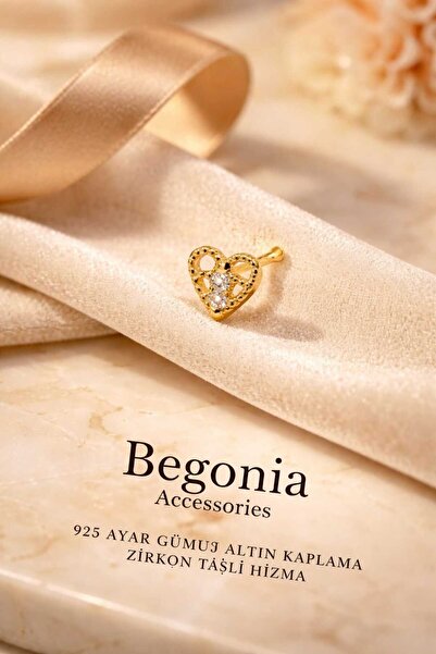 Begonia Accessories 925 Ayar Gümüş Zirkon Taş Kalp (gold )hızma