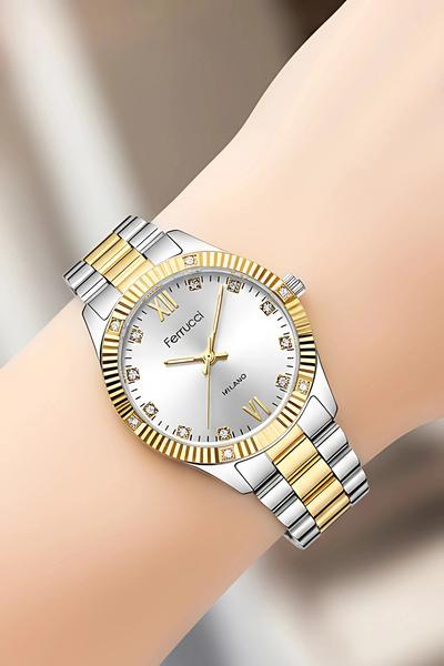 Ferrucci Steel Cord Steel Case Women Wrist Watch Silver-Gold Sdfer188