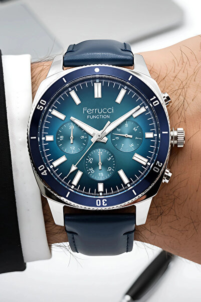 Ferrucci ساعة يد رجالية من Function بسوار جلدي مقاوم للماء حتى 3 أتم، سوار مع...