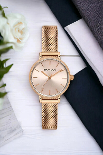 Ferrucci Kadın Kol Saati Rose Gold Çelik Hasır Kordon Çelik Kasa Fc.03222h.02...