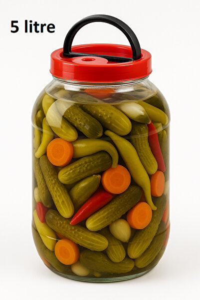 Massteelger 5 Litre (5000CC) Kulplu ve Kapaklı Cam Kavanoz Turşu Kavanozu
