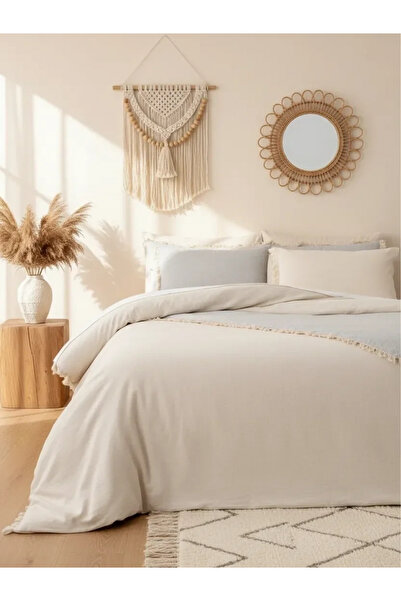 NDC HOME طقم غطاء لحاف فردي مزدوج الجوانب باللون الرمادي الكريمي