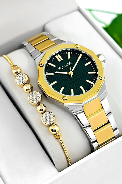 Ferrucci ساعة يد نسائية بسوار وعلبة من الفولاذ، مقاومة للماء حتى 3 ضغط جوي، ف...