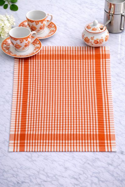 LilaMOON Orange Color Cotton Petti Checked 4-Piece Napkin, Drying Cloth, Nutrition Cover