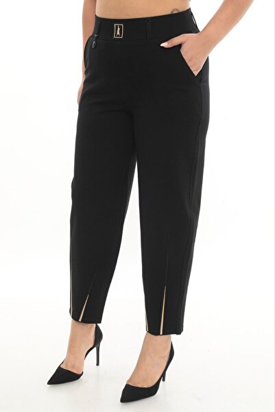 ZANESSI Plus Size Mom Fit Women's Trousers with Stone Detail on the Legs
