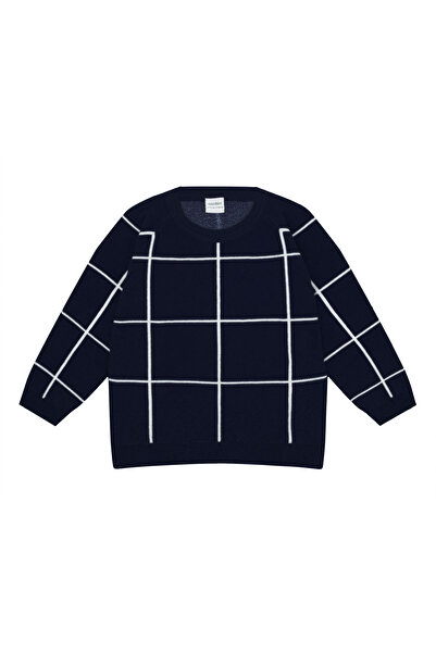 Antebies Lacivert Beyaz Ekose Desenli Triko Erkek Çocuk Kazak