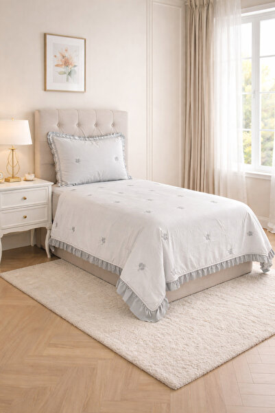 Nevore Home Perla Çiçek Desenli Tek Kişilik Yatak Örtüsü Seti 180x240 cm