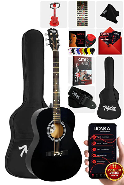 Midex Rg-530bk Kaliteli Siyah 40 Inç Akustik Gitar Seti 4/4 Yetişkin