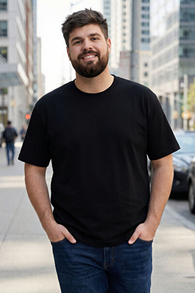 TOMMY LIFE Czarny T-shirt z krótkim rękawem i okrągłym dekoltem dla mężczyzn ...