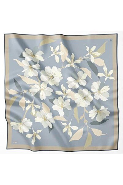 Twill Pure Silk Scarf ist 4100 - 55 Light Blue Flower Pattern