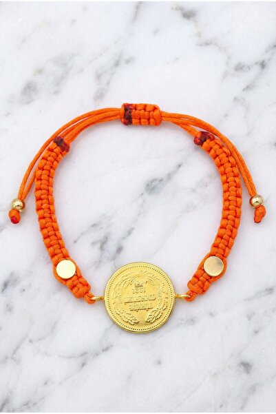 FerizZ Altın Kaplama Ata Liralı Turuncu İpli Bileklik BLK-1245