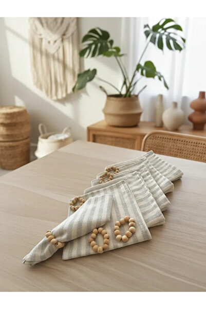 NDC HOME طقم مناديل قهوة حليب مخططة من الكتان - 6 قطع (مع مشبك هدية)