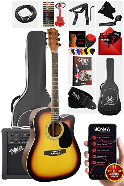 Maxword MCG-750SB-AMP Kaliteli EQ 25W Amfili Elektro Akustik Gitar Seti