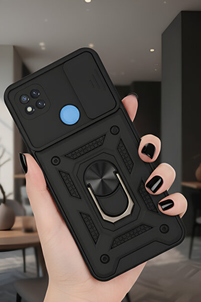TechTrove Xiaomi Redmi 9C Kılıf Sürgülü Kamera Korumalı Yüzüklü Stand Olabile...