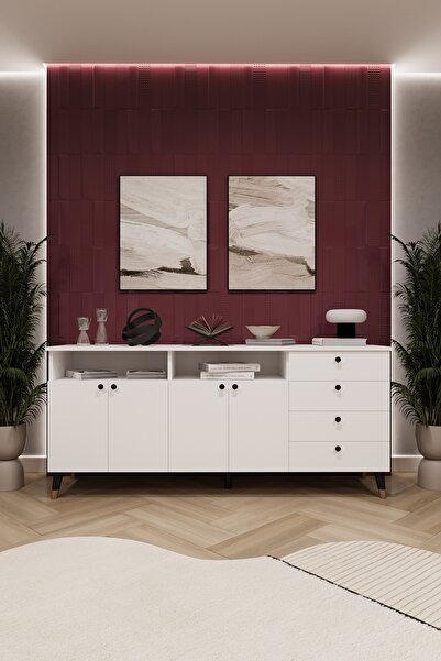 asratrend Modern Konsol ve TV Ünitesi 4 Çekmeceli, 4 Kapaklı, Depolama Alanı,...