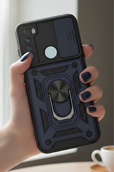 TechTrove Xiaomi Redmi Note 8 Kılıf Sürgülü Kamera Korumalı Yüzüklü Stand Ola...