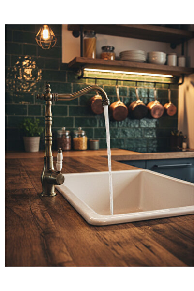 KAVİTİCARET Antik Eskitme Rustik Mutfak Bataryası - Porselen Detaylı Klasik E...