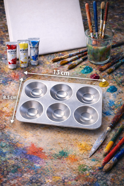 Artshop Metal Resim Paleti Dikdörtgen 6 Gözlü 13x9 cm