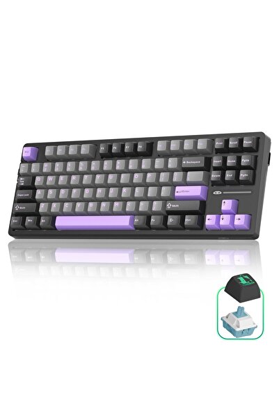 Timebox Tastatură mecanică wireless pentru jocuri TKL violet, Bluetooth 2.4G,...