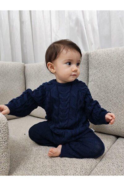 KUEZA KIDS Bebek %100 Pamuk Düğmeli Saç Örgülü Triko Tulum (1–18 Ay)