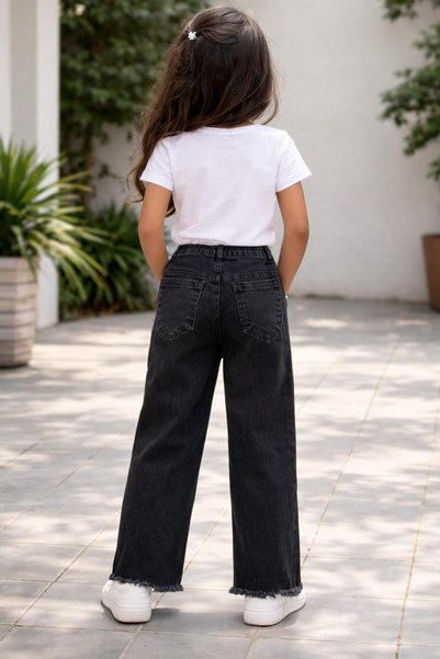 Çalışkan Çocuk Girl's Palazzo Butterfly Embroidered Jeans [Wide Leg, 6\12 Age Range]