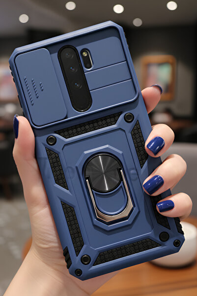 TechTrove Redmi Note 8 Pro Kılıf Sürgülü Kamera Korumalı Yüzüklü Stand Olabil...
