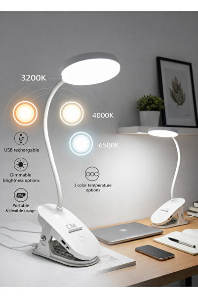 Genel Markalar CM Mandallı Şarjlı LED Lamba 3 Işık Rengi (3200K/4000K/6500K) ...
