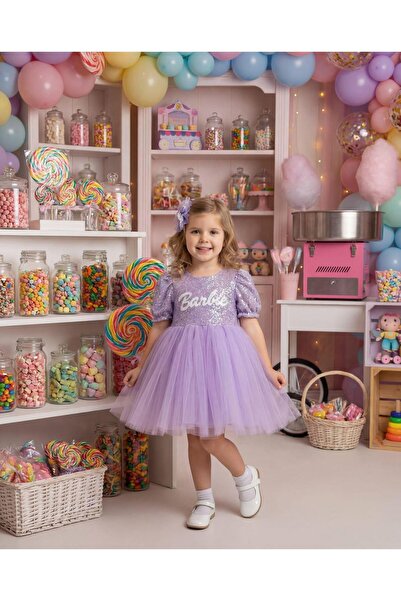 BUTİKHAPPYKİDS Kız Çocuk Barbiee Temalı Tütülü Taçlı Elbise 3-7 Yaş