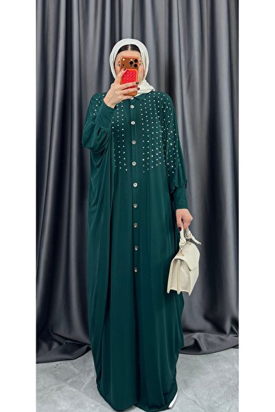 NİSUM MODA Stonered Sandy Dress with Sheath Sleeves