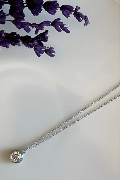 SEVGİLİ TAKI Taş Charmlı Silver Renk Çelik Kolye | Koleksiyonu