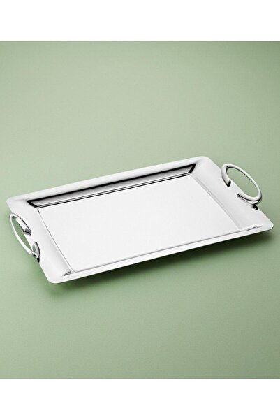 Arsel Heybeli Plain Platinum Tea Tray with Handle Premium 304 Stainless Steel...