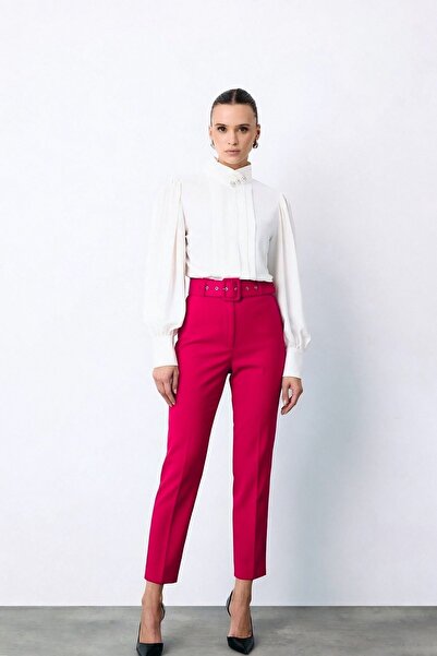 Sateen Ροζ ψηλόμεσο παντελόνι με ζώνη