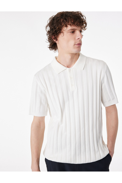 Koton Regular Fit Short Sleeve Textured Buttoned Polo Collar Knitwear T-Shirt