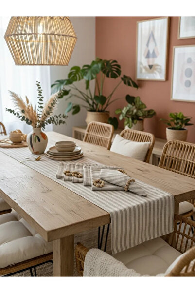 NDC HOME Set de șervețele din in dungi subțiri, gri, 6 piese - cu cadou cu ca...