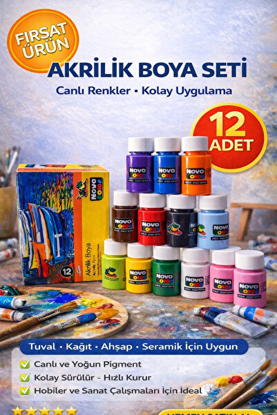 ANI OFİS KIRTASİYE A K Akrilik Boya Seti 12’li – Canlı Renkler ve Yoğun Pigment