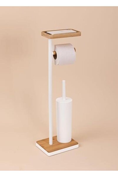 The Mia Suport pentru hârtie igienică cu tavă și perie din bambus, alb GLV0760