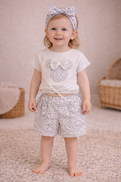 GMG Baby Ribbon Floral Shorts T-Shirt 3-Piece Set