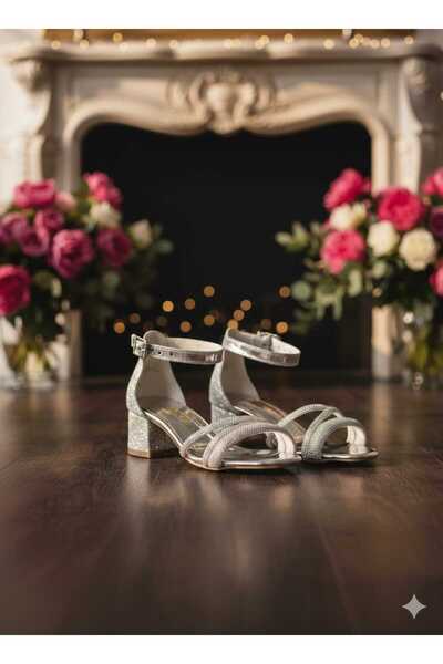 SGF KIDS Silver Cross Stone Heelled Evening Shoes