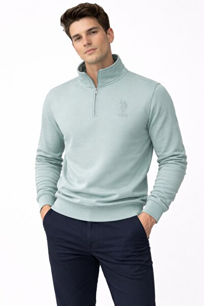 U.S. Polo Assn. Erkek Polo Yaka Yarım Fermuarlı Şardonlu Sweatshirt