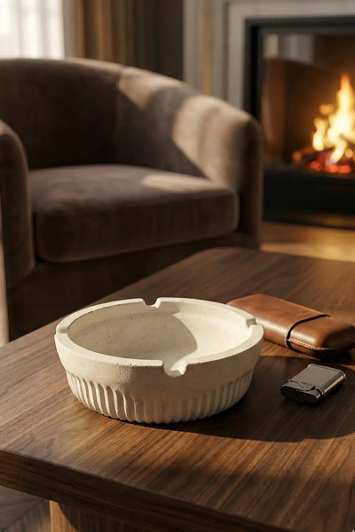 N NOXXO Minimalist Concrete Ashtray - Wind-Resistant Industrial Design Raw Co...
