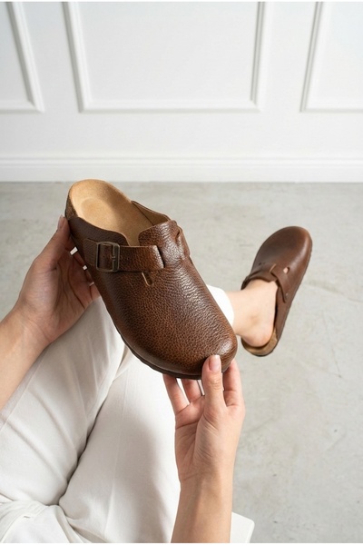 Mycorni Unisex Sabo Anatomik Doğal Mantar Tabanlı Kapalı Hakiki Deri Terlik