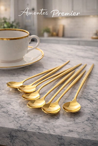Amentes 6 adet titantum parlak Gold paslanmaz çelik çay kaşığı kararmaz