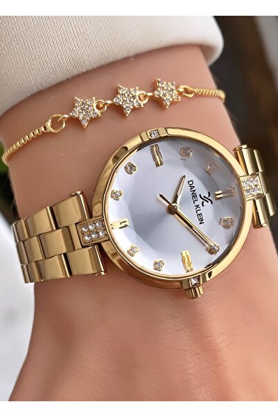 Daniel Klein Brand Yellow Silver Color Women's Wristwatch with 2 Years Warran...